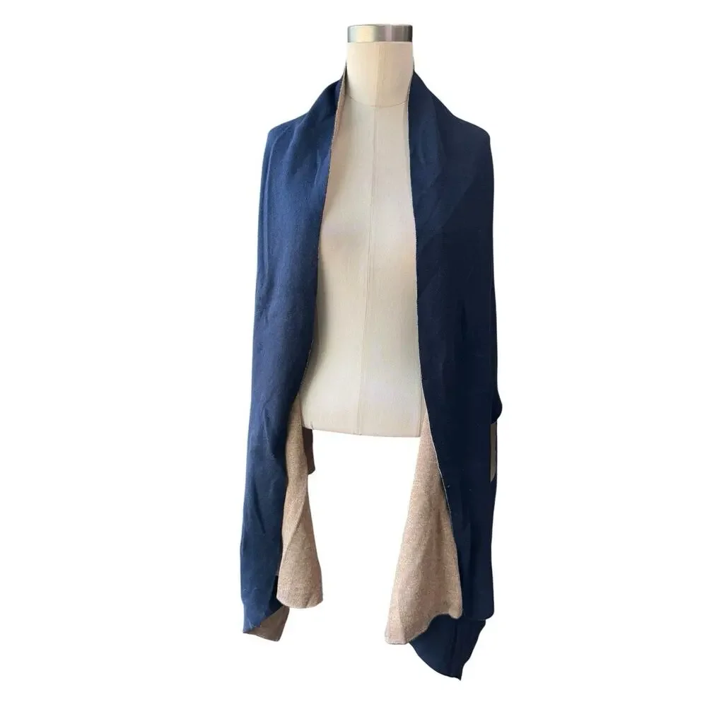 NWT Chicos 4 Way Reversible Wrap Cardigan Jacket Navy Khaki Tan Pouch One Size